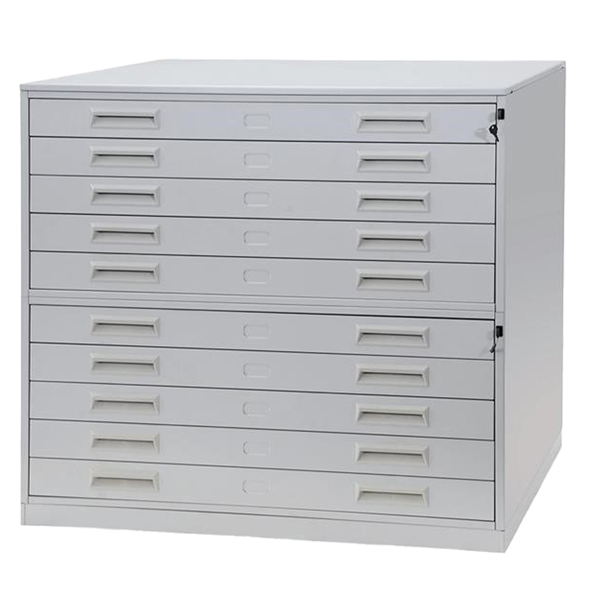  Portadisegni orizzontale - 10 cassetti - per fogli A0 - 137 x 96 x 122 cm - metallo - grigio chiaro - Tecnotelai 