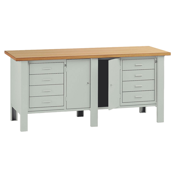  Banco da lavoro - con 2 cassettiere e 2 ante - 200 x 75 x 90 cm - grigio/legno - Tecnotelai 