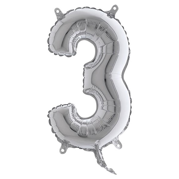  Palloncino - numero 3 - H 36 cm - mylar - argento - Big party 