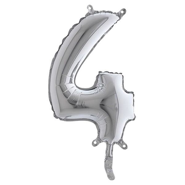  Palloncino - numero 4 - H 36 cm - mylar - argento - Big party 