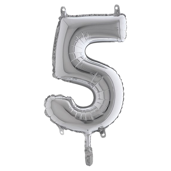  Palloncino - numero 5 - H 36 cm - mylar - argento - Big party 