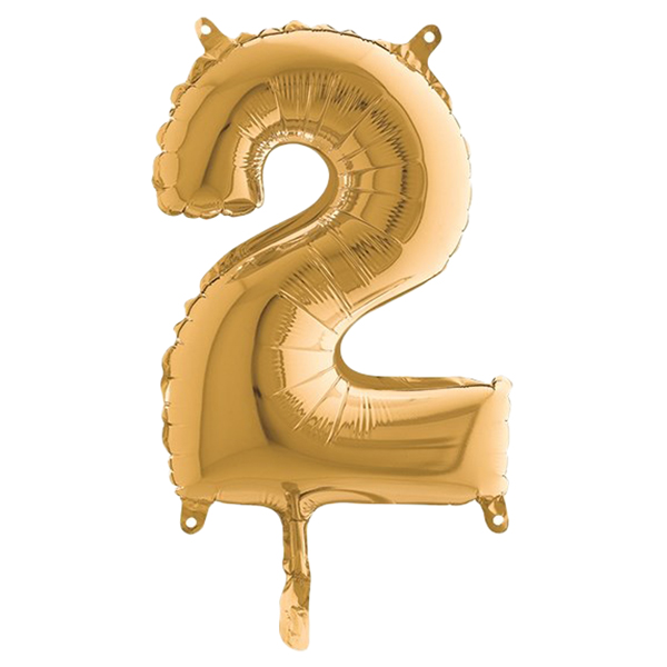  Palloncino - numero 2 - H 36 cm - mylar - oro - Big party 