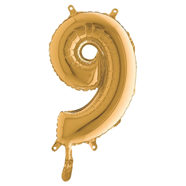  Palloncino - numero 9 - H 36 cm - mylar - oro - Big party 