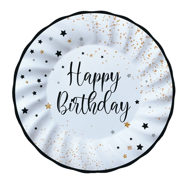  Piatto Happy Birthday - diametro 25 cm - carta - Big Party - conf. 8 pezzi 