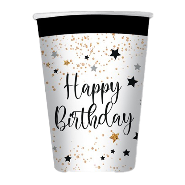  Bicchiere Happy Birthday - 200 ml - carta - Big Party - conf. 8 pezzi 