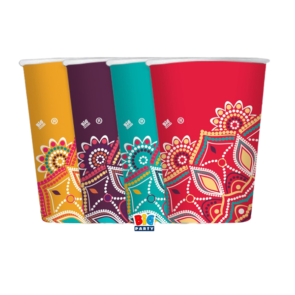  Bicchiere Mandala - 200 ml - carta - Big Party - conf. 8 pezzi 