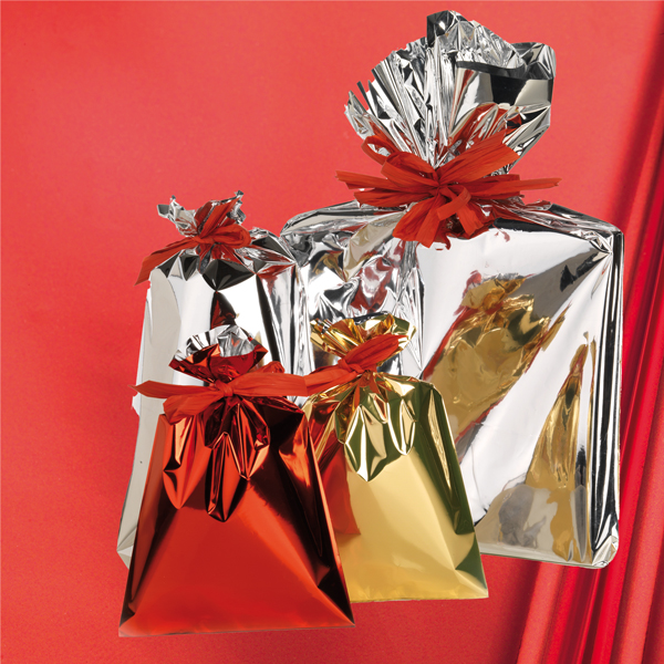  Busta regalo - senza patella adesiva - 50 x 75 cm - 30 micron - PPL - metal lucido - rosso - PNP - conf. 25 pezzi 