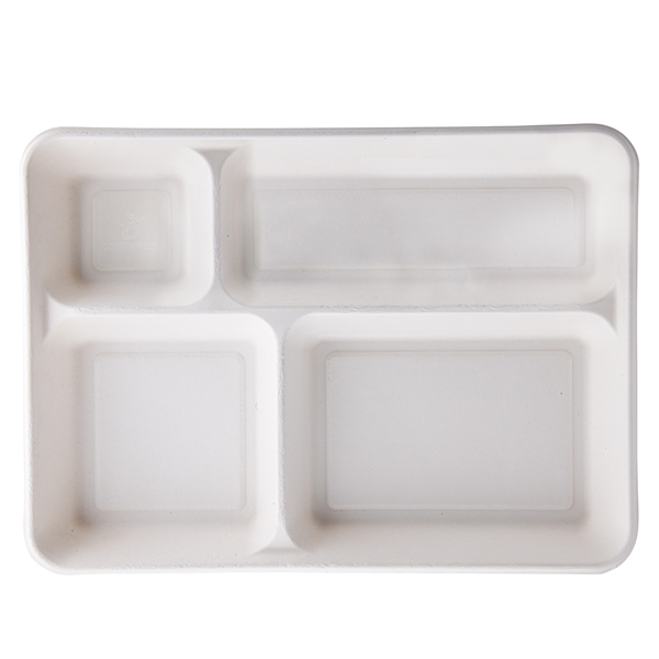  Vassoio biodegradabile - 4 scomparti - 37 x 27 x 3,6 cm - canna da zucchero - bianco - Signor Bio - conf. 40 pezzi 