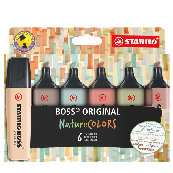  Evidenziatori Stabilo Boss NatureColors - tratto 2 + 5 mm - colori assortiti - Stabilo - astuccio 6 pezzi 