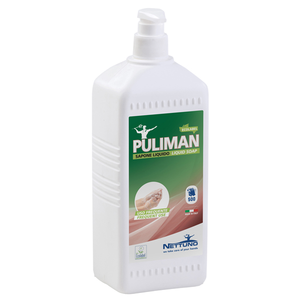 Sapone liquido Puliman Ecolabel - con dosatore - 1 L - Nettuno 