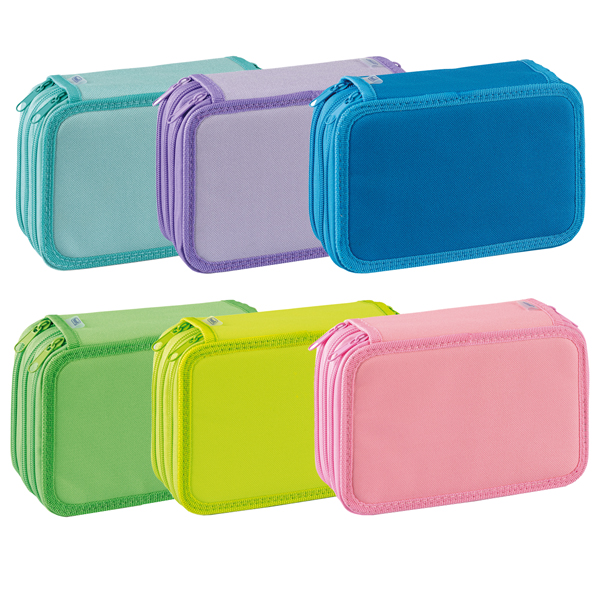  Astuccio 3 Zip Neon &amp; Pastel - 13 x 20 x 7,5 cm - colori assortiti - Favorit 