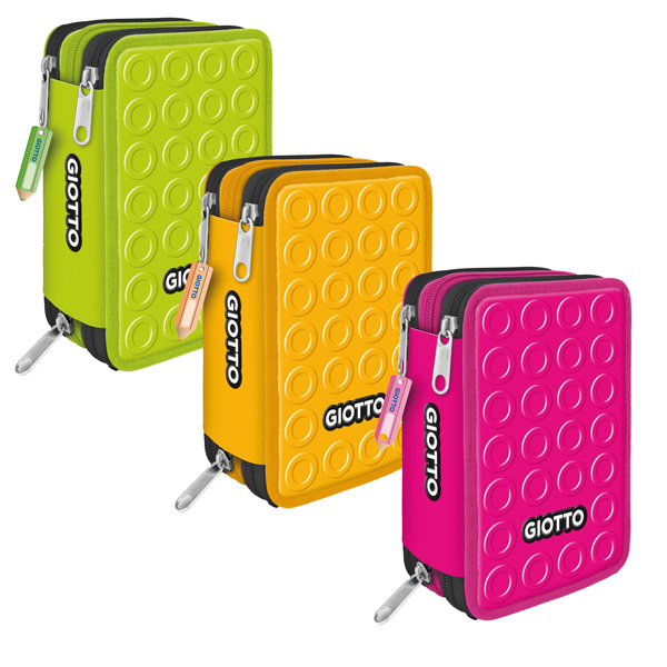  Astuccio 3 zip collezione Stilnovo - 19,5 x 7,5 x 12,9 cm - PL- colori neon assortiti - Giotto 