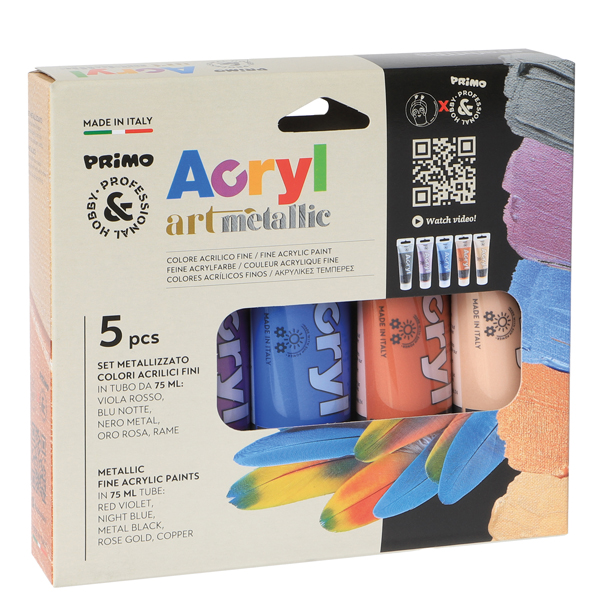  Colori Acryl - 75 ml - colori metal assortiti - Primo - astuccio 5 colori 