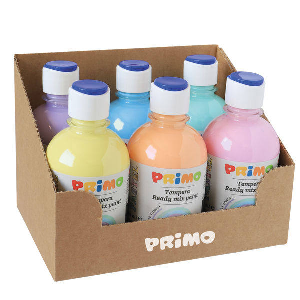 Tempera brillante pastello - 300 ml - colori pastel assortiti - Primo - box 6 colori 