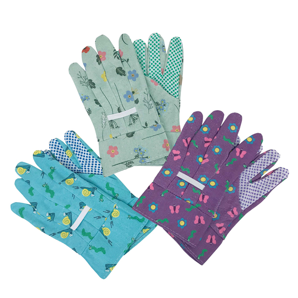  Guanti da giardino bambino - con palmo puntinato - taglia S - PVC - fantasie assortite - Verdemax 