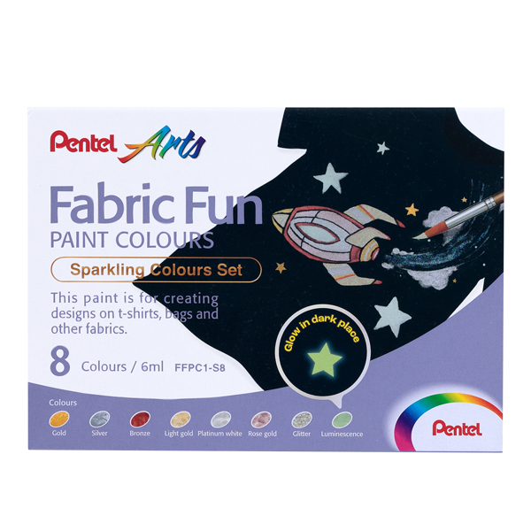  Colore in tubetto per tessuto Fabric Fun - colori sparkling assortiti - Pentel - conf. 8 pezzi 