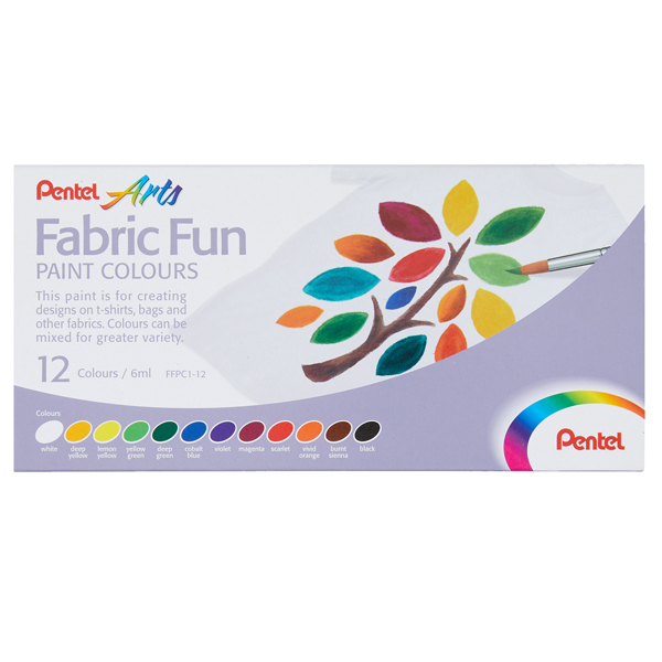 Colore in tubetto per tessuto Fabric Fun - colori base assortiti - Pentel - conf. 12 pezzi 