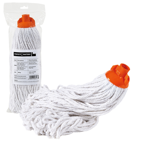  Mop industriale Falcon - a frange - 300 gr - cotone rigenerato - bianco - PerfettoFactory 