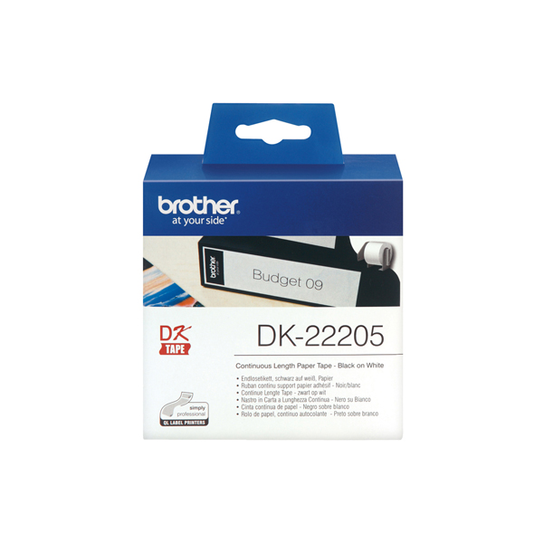  Brother - Rotolo etichetta continua - carta adesiva - Nero/Bianco - 62mm x 30,48mt - DK-22205 