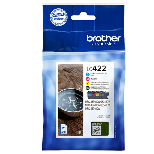  Brother - Kit Cartucce - Nero/ Ciano/Magenta/Giallo - LC422VAL - 550 pag 