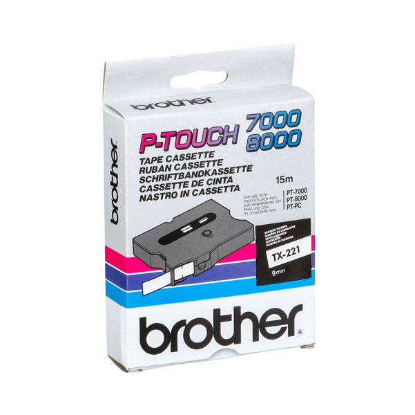  Brother - Nastro - Nero/Bianco - TX221 - 9mm x15mt 