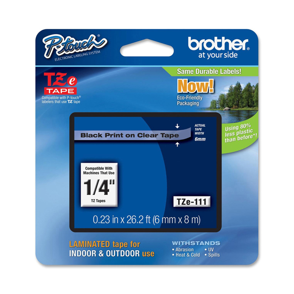  Brother - Nastro - Nero/Trasparente - TZE111 - 6mm x 8mt 