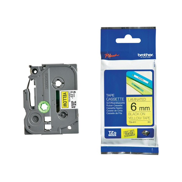  Brother - Nastro - Nero/Giallo - TZE611 - 6mm x 8mt 