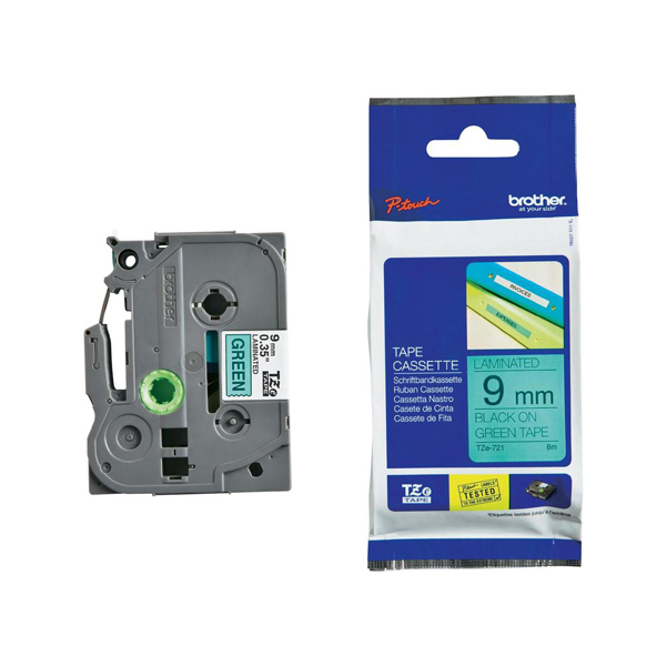  Brother - Nastro - Nero/Verde - TZE721 - 9mm x 8mt 