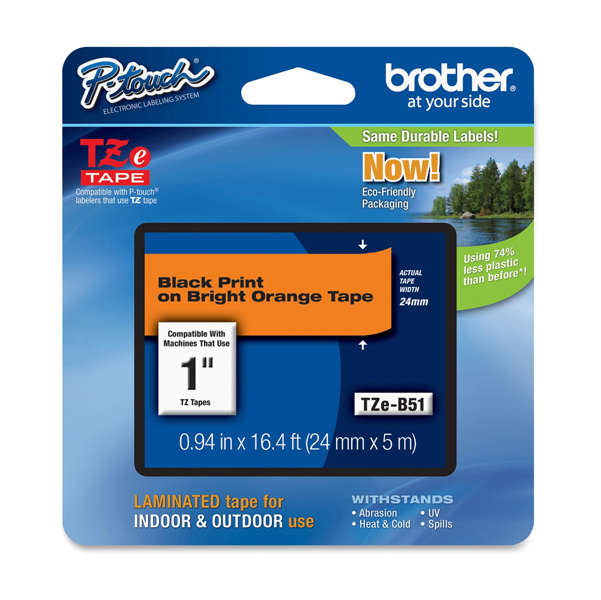  Brother - Nastro laminato fluorescente - Nero/Arancio fluo - TZEB51 - 24mm x 5mt 