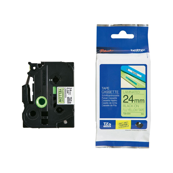  Brother - Nastro laminato fluorescente - Nero/Giallo fluo - TZEC51 - 24mm x 5mt 