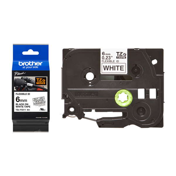  Brother - Nastro laminato flessibile - Nero / Bianco - TZEFX211 - 6mm x 8mt 