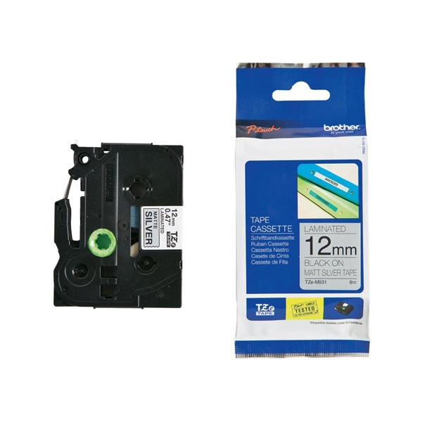  Brother - Nastro metallizzato - Nero/argento opaco - TZEM931 - 12mm x 8mt 