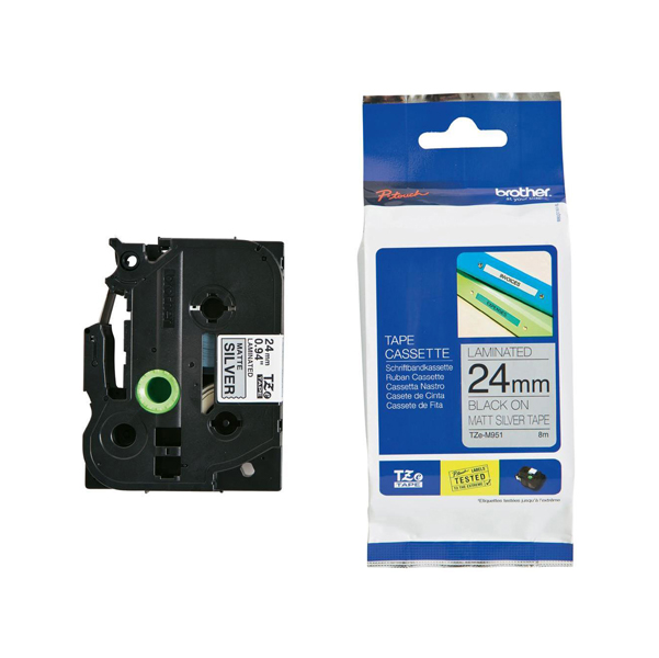  Brother - Nastro metallizzato - Nero/argento opaco - TZEM951 - 24mm x 8mt 