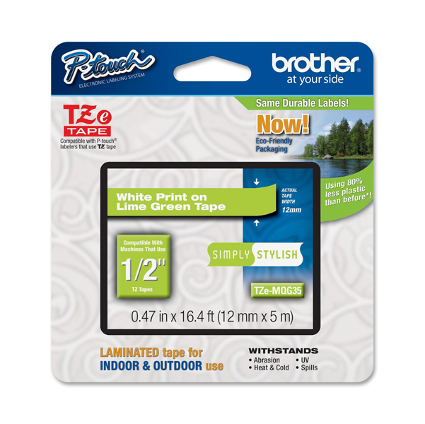  Brother - Nastro - Bianco/Verde acido - TZEMQG35 - 12mm x 5mt 