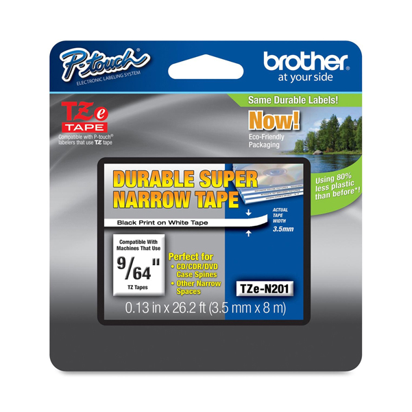  Brother - Nastro non laminato - Nero/Bianco - TZEN201 - 3,5mm x 8mt 