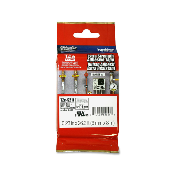  Brother - Nastro con adesivo resistente - Nero/Bianco - TZES211 - 6mm x 8mt 