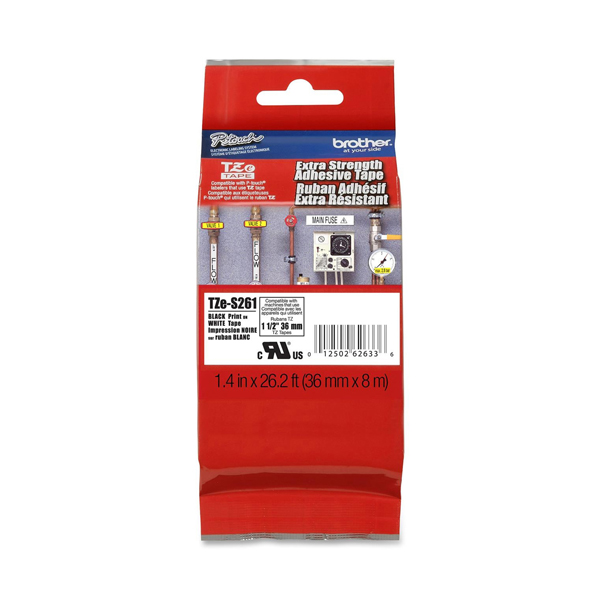  Brother - Nastro con adesivo resistente - Nero/Bianco - TZES261 - 36mm x 8mt 