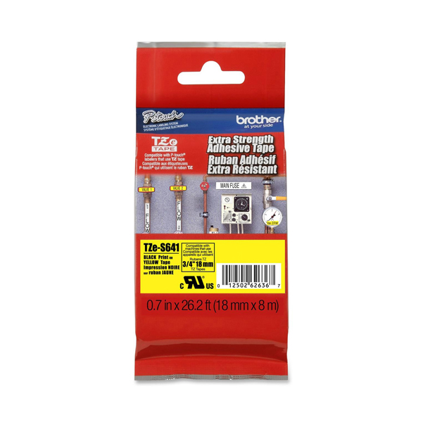  Brother - Nastro con adesivo resistente - Nero/Giallo - TZES641 - 18mm x 8mt 
