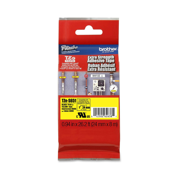  Brother - Nastro con adesivo resistente - Nero/Giallo - TZES651 - 24mm x 8mt 