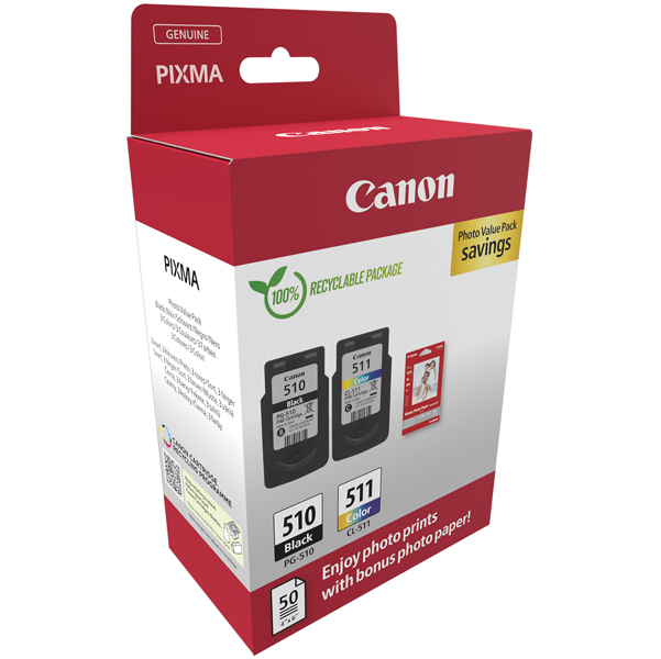  Canon - Cartuccia Ink PG-510/CL-511 - con Confezione Fogli - 2970B017 