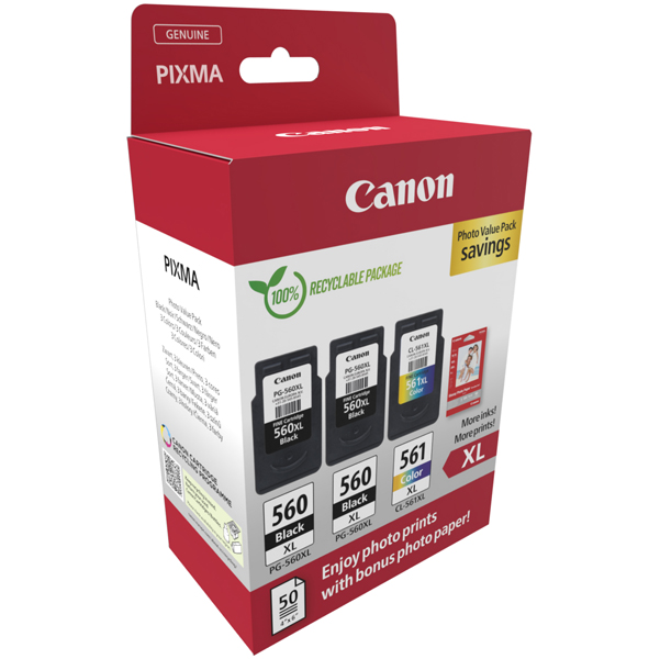  Canon - Cartuccia Ink PG-560XLx2/CL-561XL - con Confezione fogli - 3712C012 