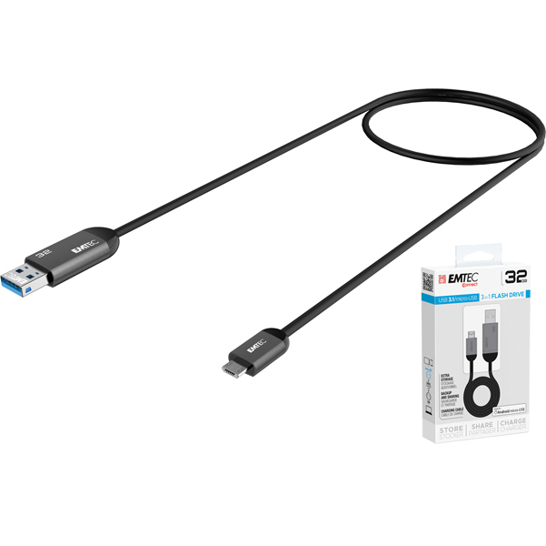  Emtec - Usb 3.1 Duo Micro-Usb Charge - Nero - ECMMD32GT753B - 32GB 