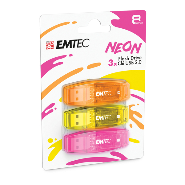  Emtec - Memoria - 3pz USB2.0 C410 8GB NEON - ECMMD8GC410P3NEO 