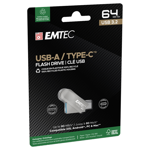  Emtec - Memoria Dual USB3.2 to Type-C - 64GB - ECMMD64GD283 