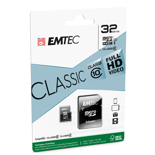  Emtec - Micro SDHC Class 10 Classic - ECMSDM32GHC10CG - 32GB 
