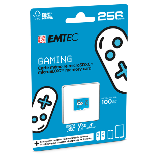  Emtec - mSD Gaming UHS-I U3 V30 A1 - Blu - 256GB - ECMSDM256GXCU3 