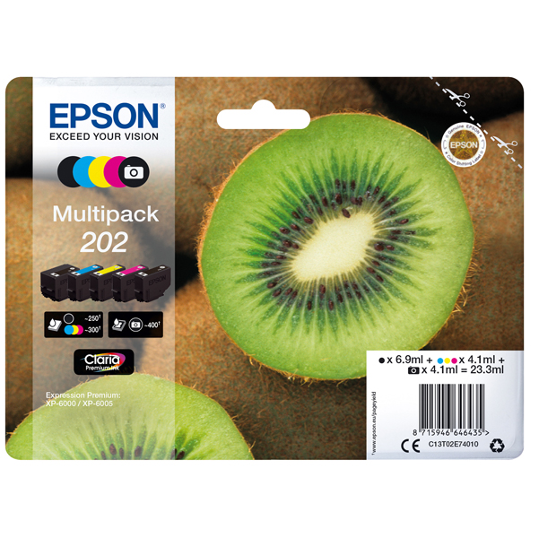  Epson - Multipack Cartuccia ink - 202 - C/M/Y/K/K PH - C13T02E74010 - C/M/Y/K PH 4,1ml cad - K 6,9ml 