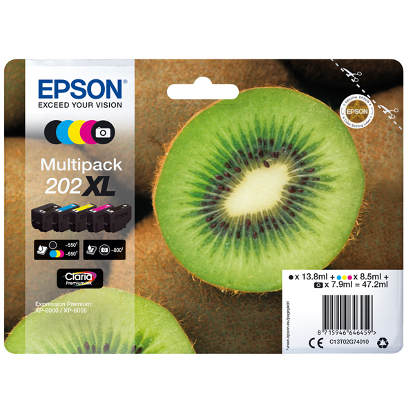  Epson - Multipack Cartuccia ink - 202XL - C/M/Y/K/K PH - C13T02G74010 - C/M/Y 8,5ml cad - K 13,8ml - K PH 7,9ml 