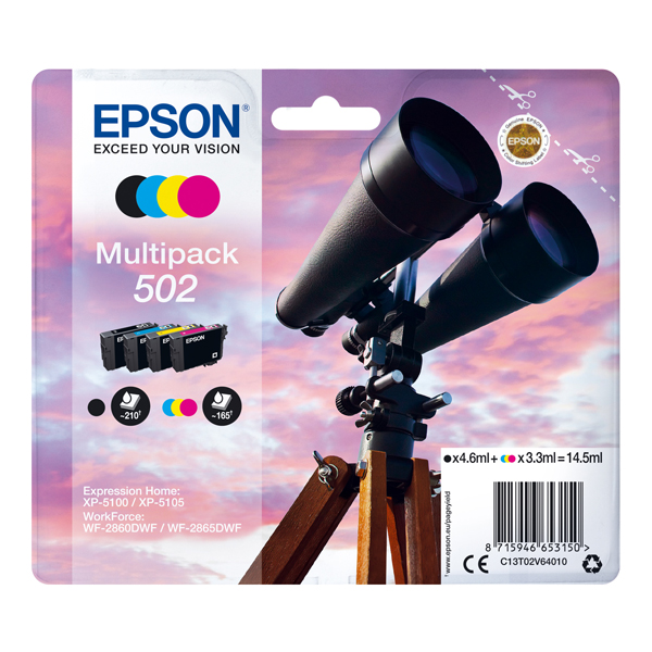  Epson - Cartuccia Multipack - 502 - BK/C/M/Y - C13T02V64010 