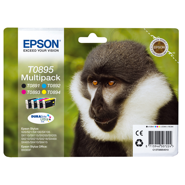  Epson - Cartuccia ink - C/M/Y/K - T0895 - C13T08954010 - C/M/Y 3,5ml cad - K 5,8ml 